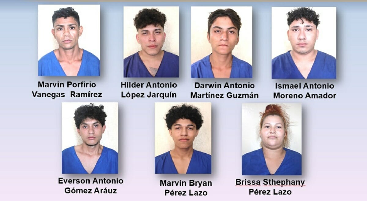 Marvin Porfirio Vanegas Ramírez, Hilder Antonio López Jarquín, Darwin Antonio Martínez Guzmán, Ismael Antonio Moreno Amador, Everson Antonio Gómez Aráuz, Marvin Bryan Pérez Lazo y Brissa Sthephany Pérez Lazo