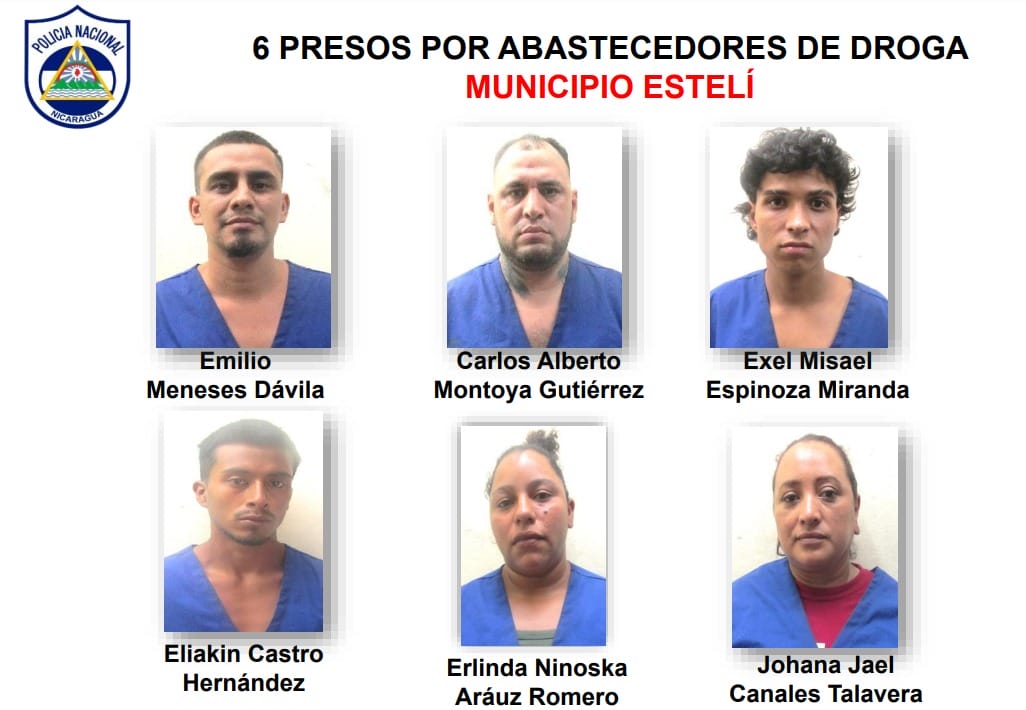 Emilio Meneses Dávila, Carlos Alberto Montoya Gutiérrez, Exel Misael Espinoza Miranda, Eliakin Castro Hernández, Erlinda Ninoska Aráuz Romero y Johana Jael Canales Talavera