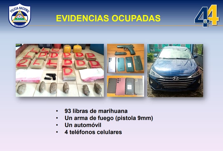 Les incautaron 93 libras de marihuana, una pistola 9 milímetros, un auto y cuatro celulares