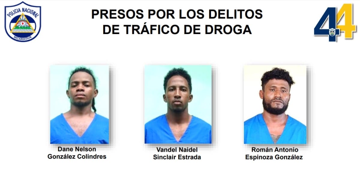 Los capturados son Dane Nelson González Colindres, Vandel Naidel Sinclair Estrada y Román Antonio Espinoza González