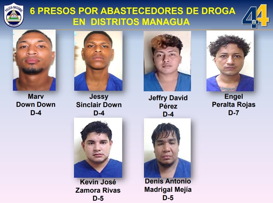 Marv Down Down, Jessy Sinclair Down, Jeffry David Pérez, Engel Peralta Rojas, Kevin José Zamora Rivas y Denis Antonio Madrigal Mejía