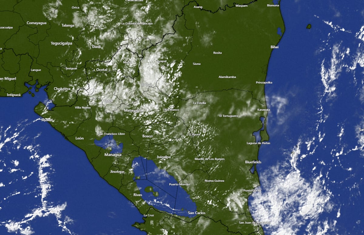 Mapa satelital del clima en Nicaragua al 20 de noviembre de 2023. Fuente Windy.com