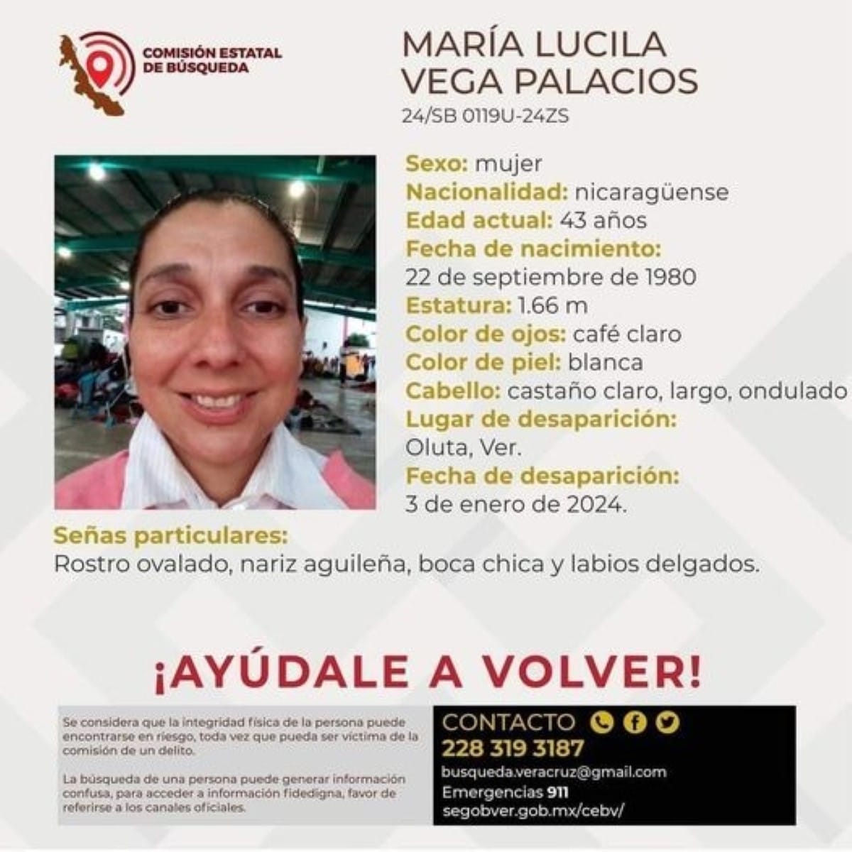 Se busca en México a la nicaragüense María Lucila Vega Palacios
