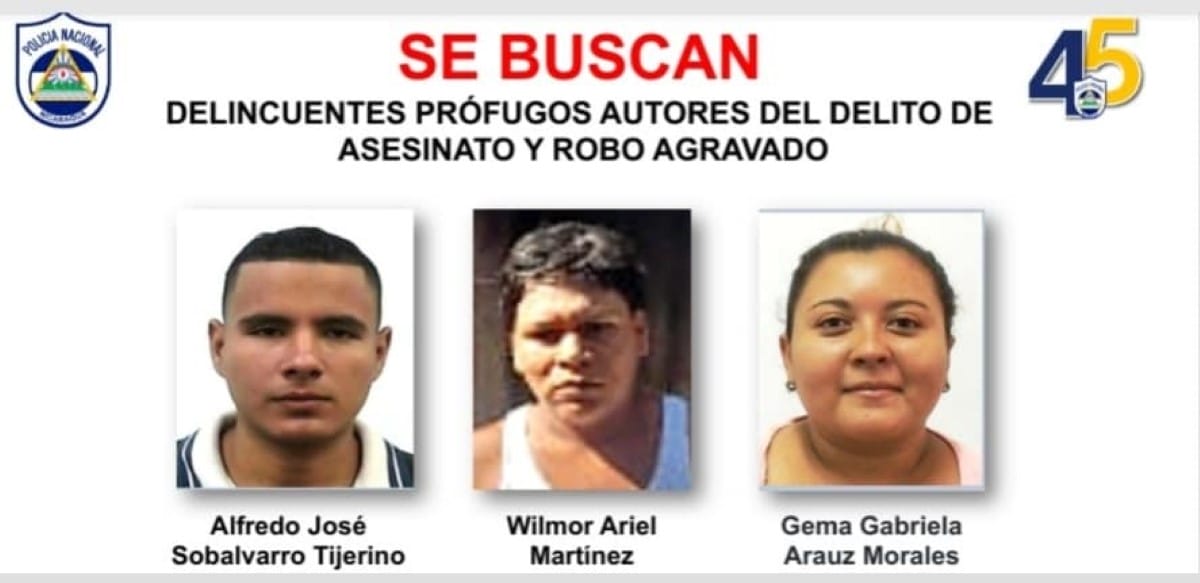 Se busca a Alfredo José Sobalvarro Tijerino, Wilmor Ariel Martínez y Gema Gabriela Arauz Morales