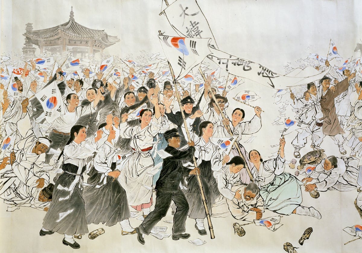 El 1 de marzo de 1919 Corea se manifestó para liberarse de la ocupación japonesa. Obra de Suh Se-ok