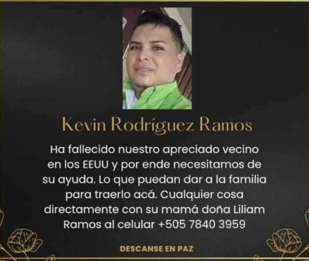 El nicaragüense Kevin Rodríguez Ramos falleció en Estados Unidos