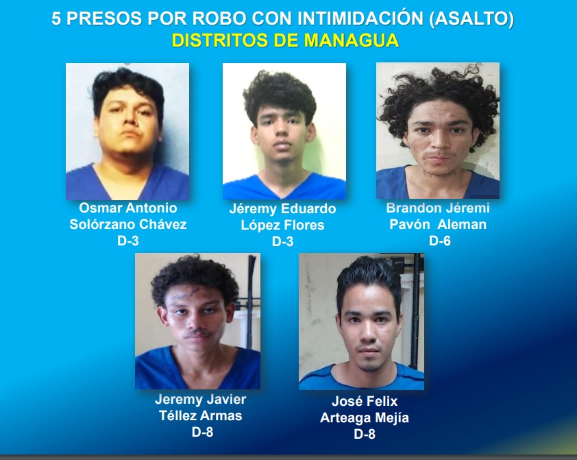 Osmar Antonio Solórzano Chávez, Jeremy Eduardo López Flores, Brandon Jeremi Pavón Alemán, Jeremy Javier Téllez Armas y José Félix Arteaga Mejía