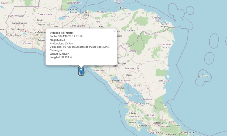 Ineter reporta sismo de magnitud 5.1 al suroeste de Punta Cosiguina