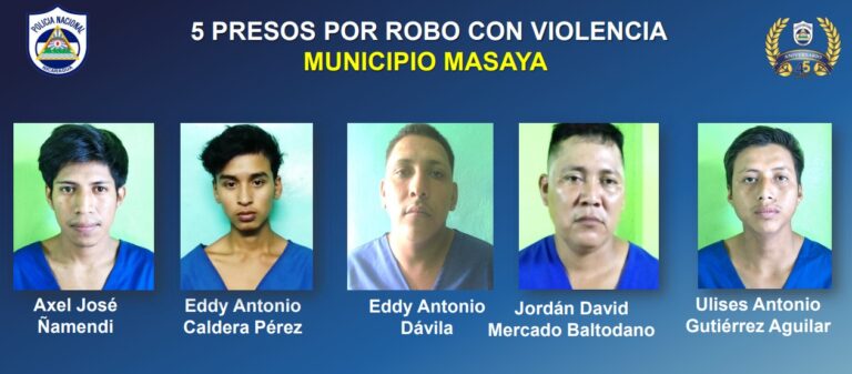 Nueve autores de robos fueron detenidos en la última semana en Masaya