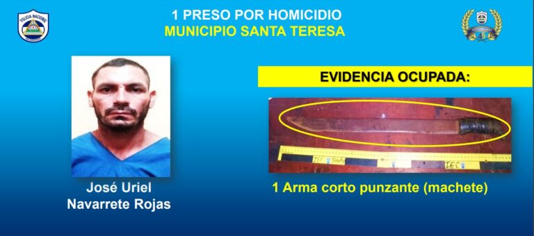 Autoridades presentan a sujeto que asesinó a machetazos a un finquero en Santa Teresa, Carazo