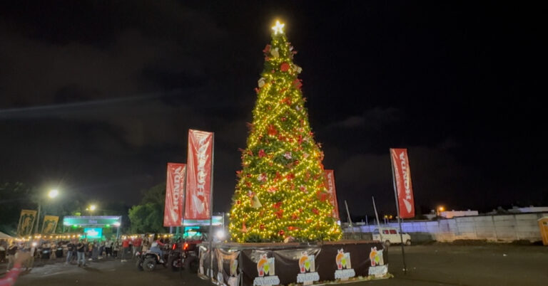 Encienden árbol navideño de 10 metros de altura en Feria Ganadera Navideña 2024