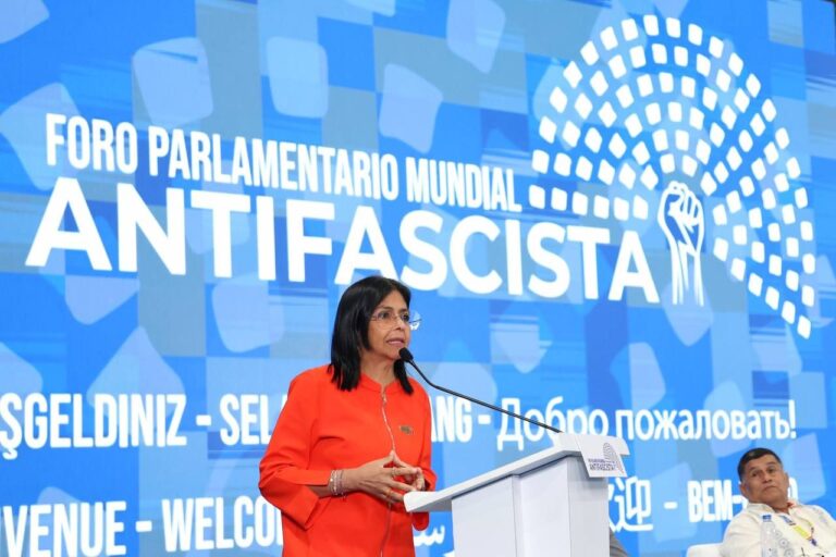 Discurso de Delcy Rodríguez, Vicepresidenta de Venezuela, en Foro Parlamentario Mundial Antifascista