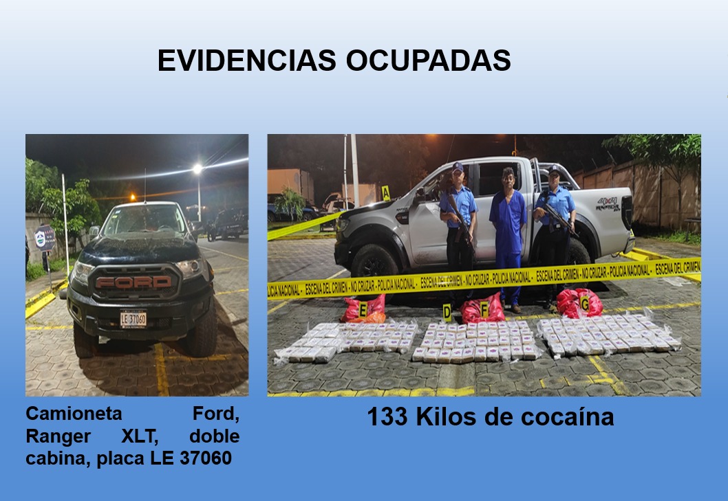 Policía Nacional de Nicaragua captura a narcotraficante con 133 kilos de cocaína en Chinandega