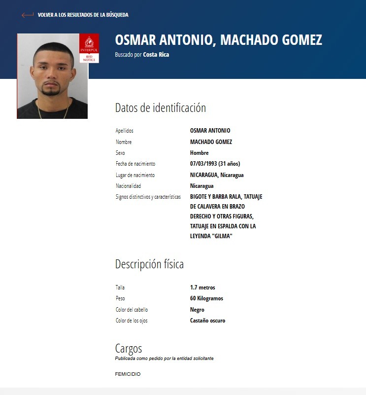 Búsqueda y captura INTERPOL de Osmar Antonio Machado Gómez