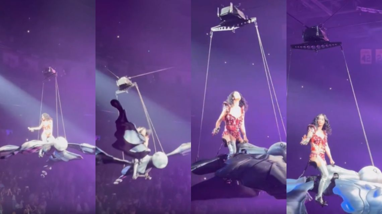 “Se le fue el alma al diablo” a Katy Perry al estar a punto de caer de una mariposa gigante