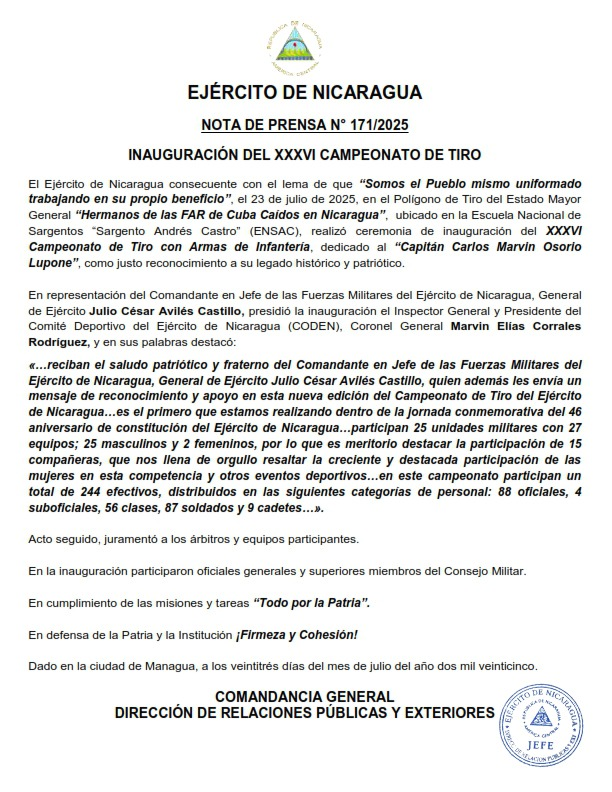 NOTA DE PRENSA N° 171/2025