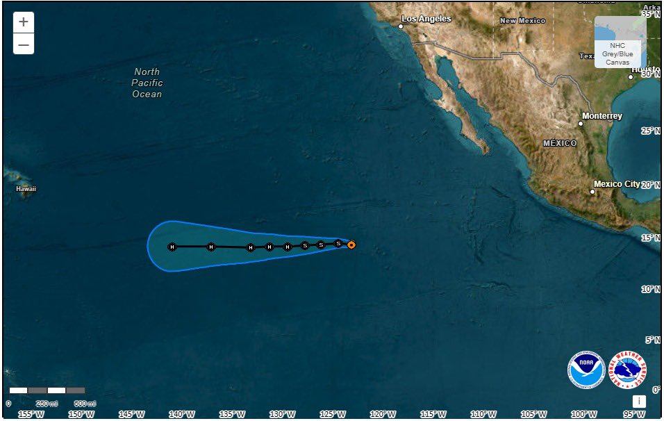 A 1,680 km de Cabo San Lucas: Kiko avanza con vientos de 65 km/h sin amenazar costas mexicanas