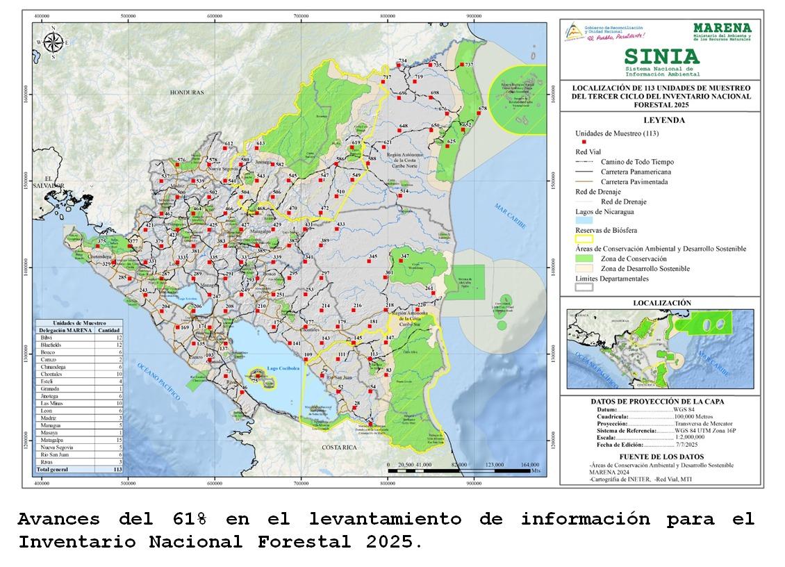 Avanza 61% el Mapa Inventario Nacional Forestal Nicaragua 2025