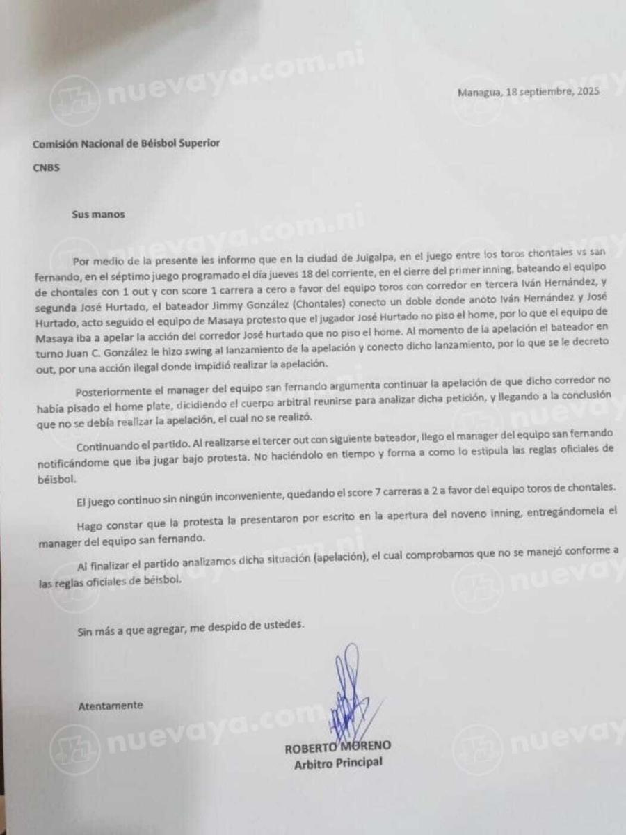 informe del árbitro de Home Plate Roberto Moreno 