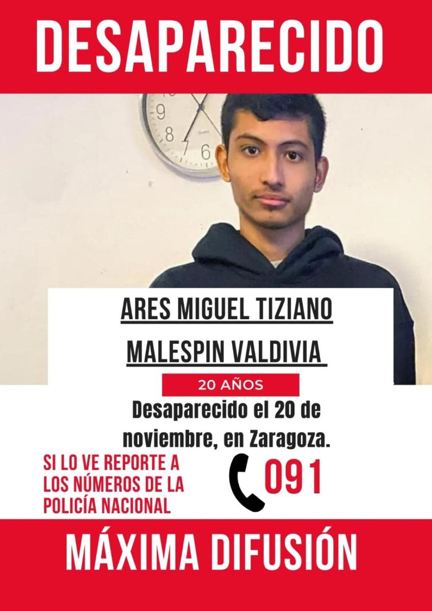 Ares Miguel Tiziano Malespín desaparecido en Zaragoza