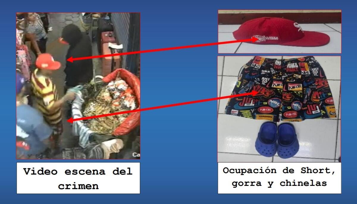 Evidencias incautadas gorra, short y chinelas