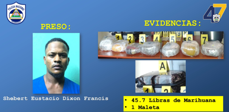 Policía Nacional incauta 45.7 libras de marihuana en Muelles de Los Bueyes, Costa Caribe Sur