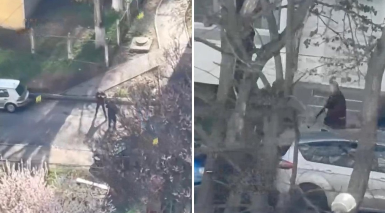 Hombre con una ametralladora tirotea a personas en plena calle y toma rehenes en Kiev