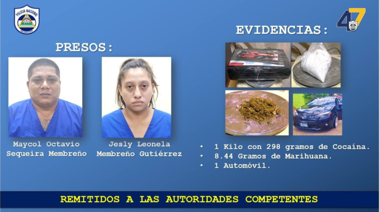 Policía Nacional incauta más de 2 kilos de cocaína en Managua y Sébaco