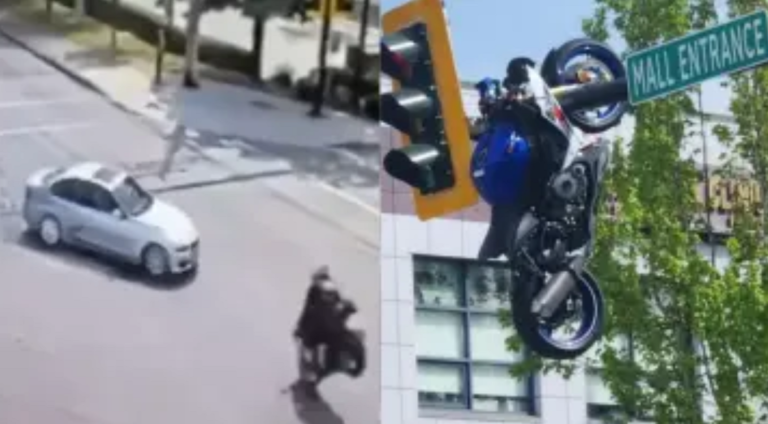 Moto voladora: así fue el accidente que dejó una motocicleta colgada en un semáforo