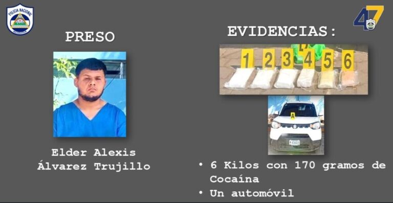 Arrestan a delincuente con más de 6 kilos de cocaína en barrio René Cisneros de Managua
