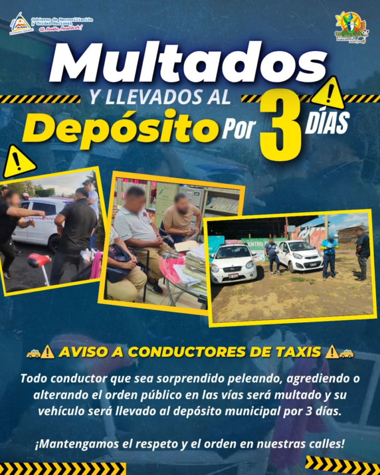 Alcaldía de Masaya aplicará multas y depósito a taxistas que alteren el orden público