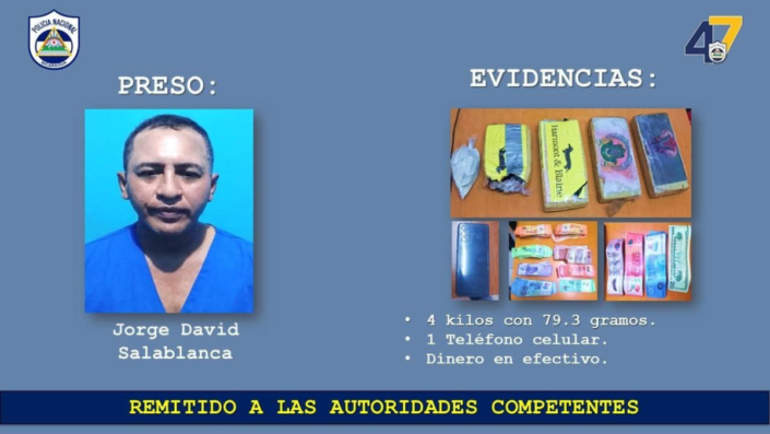 Jorge David Salablanca fue capturado con 4 kilos y 79.3 gramos de cocaína