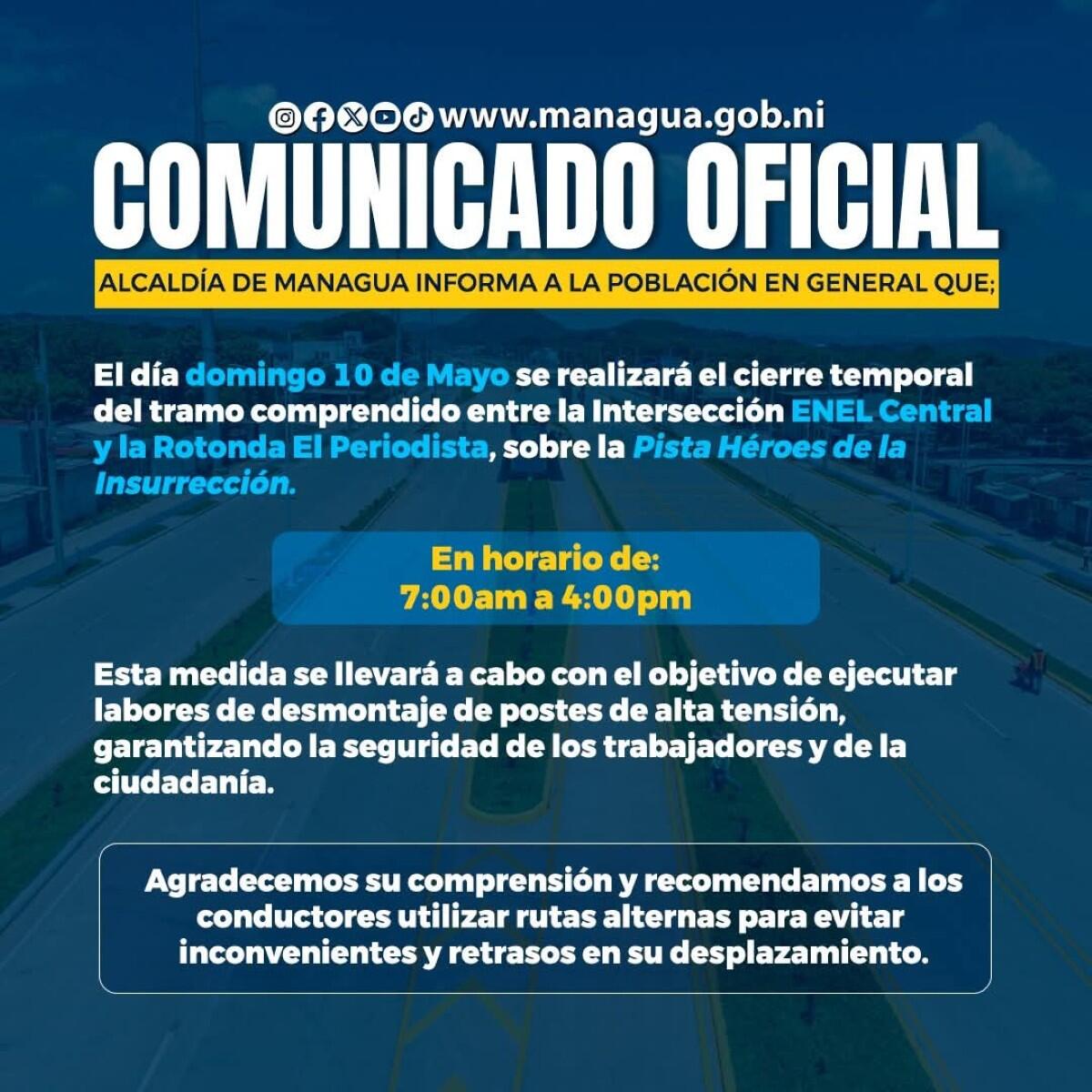 Pista Héroes Cierran tramo completo este domingo