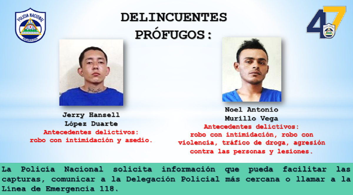 Foto de dos delincuentes prófugos