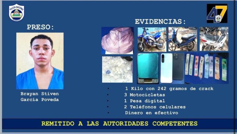 Capturan a joven con 1.2 kilos de crack en El Viejo