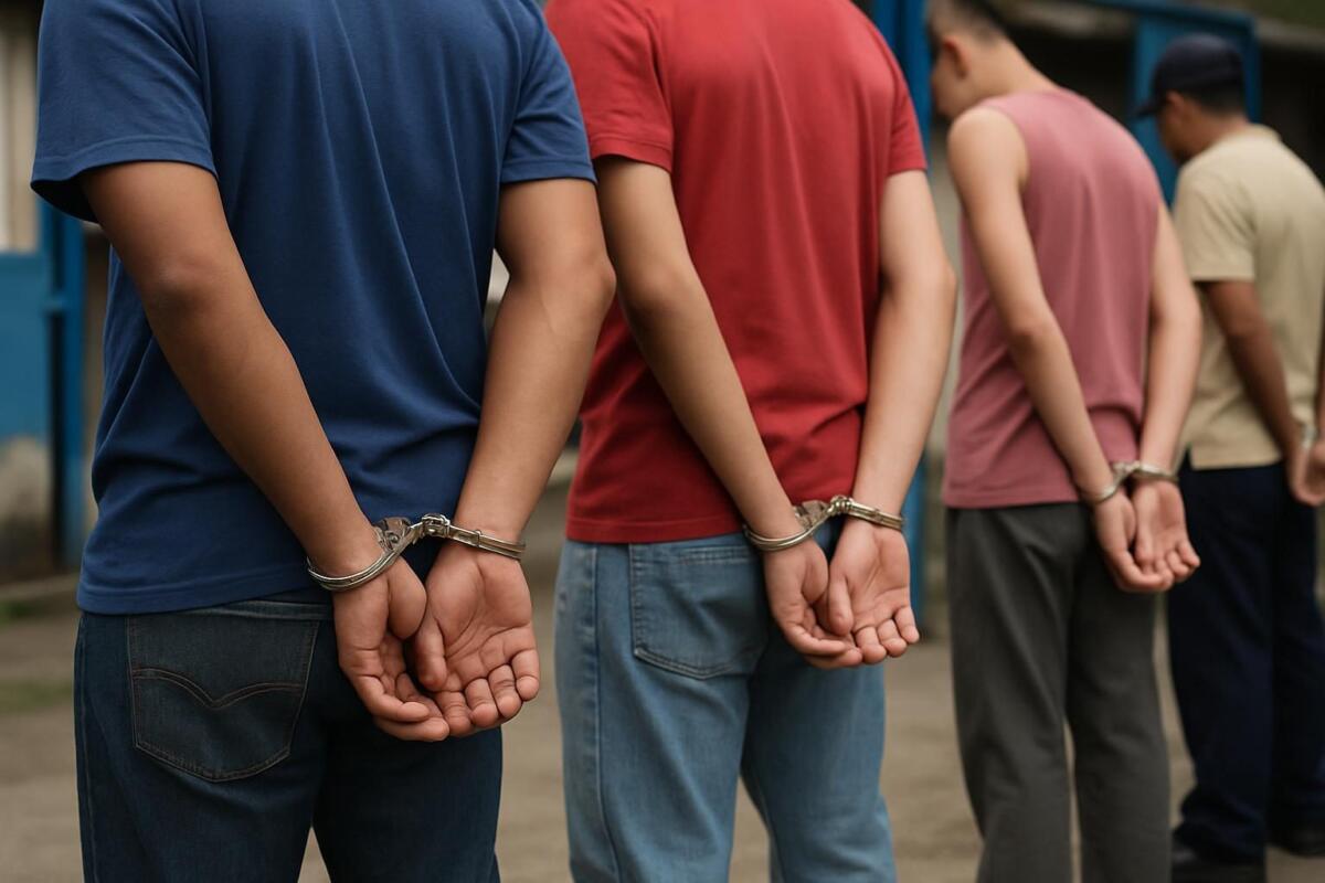 Varios sujetos con esposas detenidos por la Policía. Imagen Ilustrativa