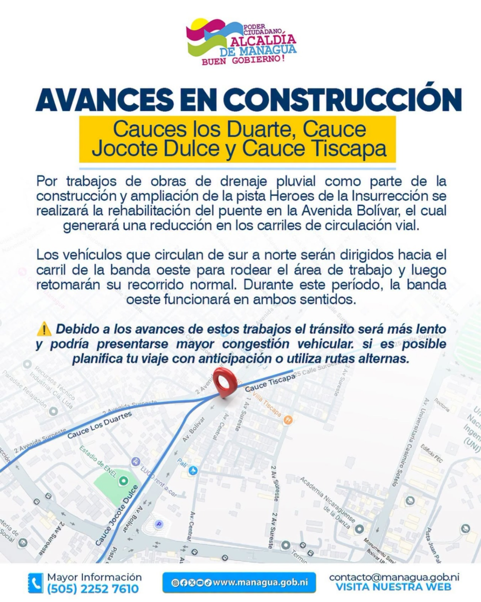 Obras de drenaje y rehabilitación en Managua.