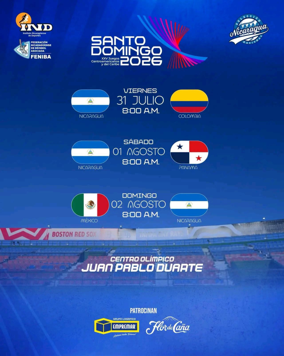 La Selección Nacional de Nicaragua ya conoce a sus rivales para la fase de grupos del torneo de béisbol de los XXV Juegos Centroamericanos y del Caribe Santo Domingo 2026
