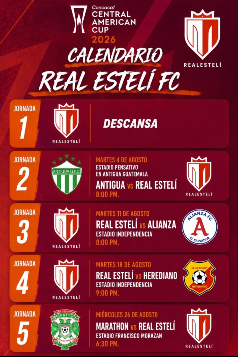 Calendario Real Estelí FC Concacaf 2026