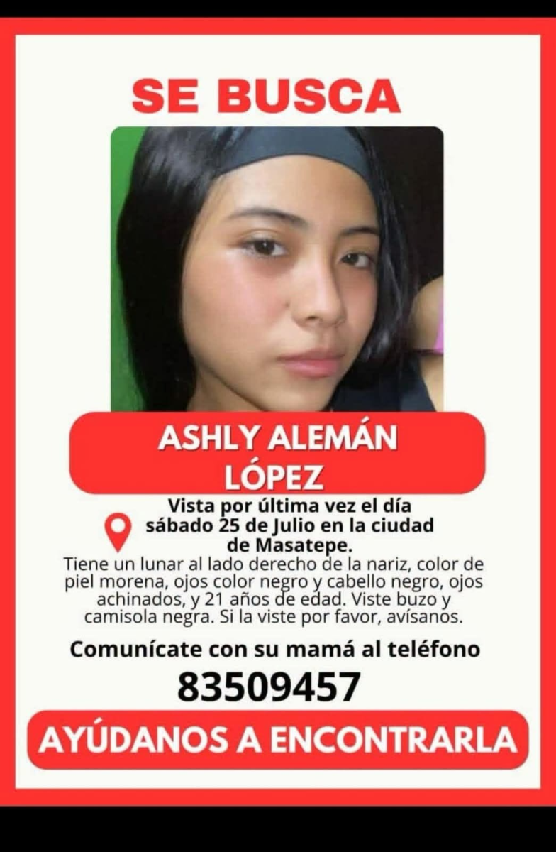 Se busca a Ashly Alemán López en Masatepe