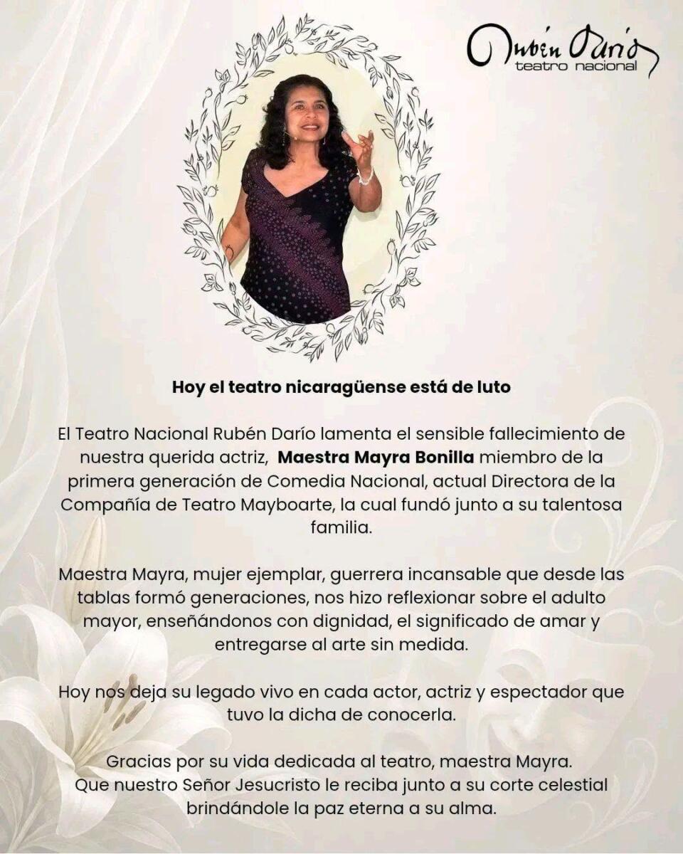 Homenaje a actriz nicaragüense fallecida