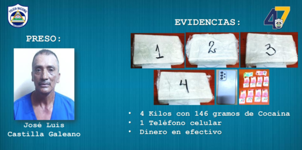 Capturan a José Luis Castilla con 4 kilos de cocaína en Matagalpa