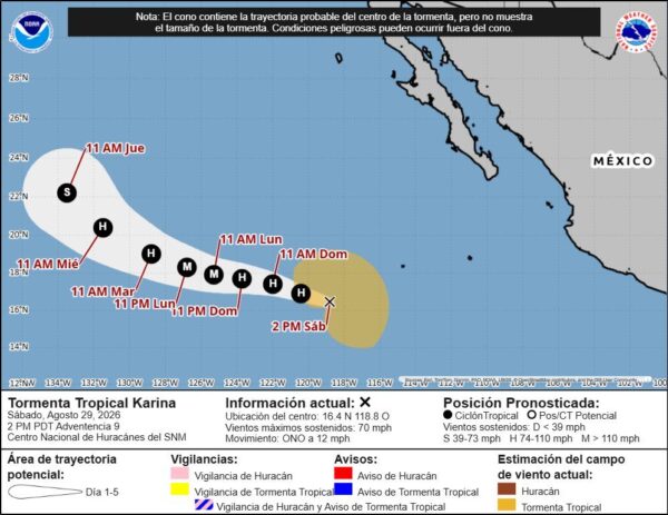 Karina se convierte en huracán categoría 1 en el Pacífico sin amenaza para tierra