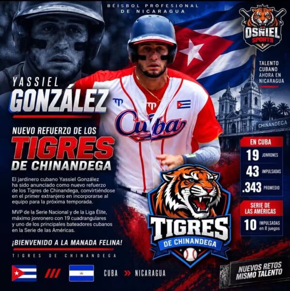 Otro pelotero cubano pone rumbo a Nicaragua: Yassiel González es nuevo Tigre