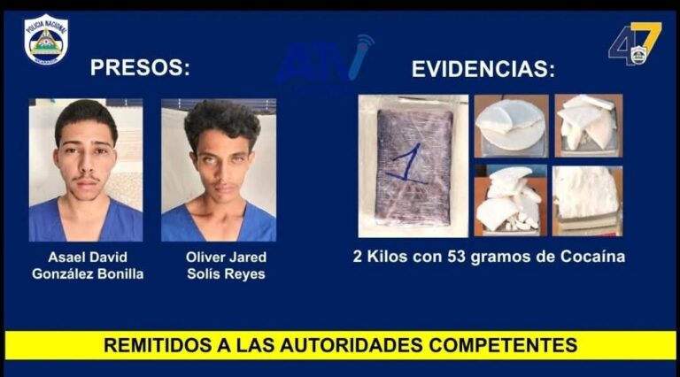 Dos sujetos fueron arrestados con más de 2 kilos de cocaína en una vivienda de Ocotal