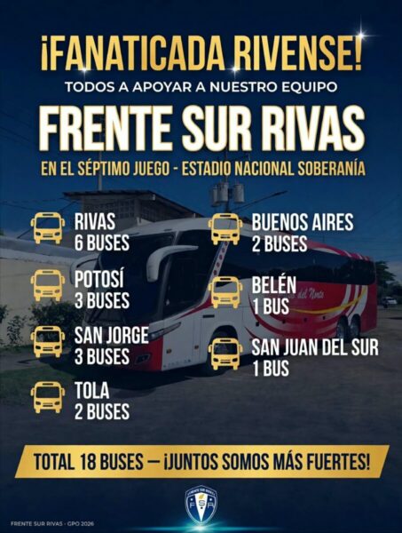 18 buses disponibles para los fanáticos que viajaran de Rivas a Managua para la final