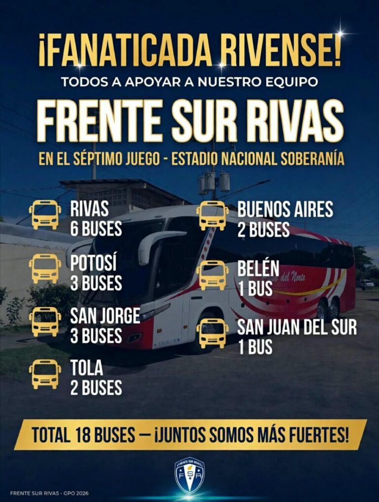 18 buses disponibles para los fanáticos que viajaran de Rivas a Managua para la final